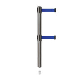 Retractable Dual Belt Barrier Stanchion, Mini Socket Base, Satin Stainless Steel Post, 7.5 ft Belt - Montour Line MX630DSK - Crowd Control Warehouse