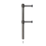 Retractable Dual Belt Barrier Stanchion, Mini Socket Base, Satin Stainless Steel Post, 7.5 ft Belt - Montour Line MX630DSK - Crowd Control Warehouse