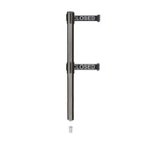 Retractable Dual Belt Barrier Stanchion, Mini Socket Base, Satin Stainless Steel Post, 7.5 ft Belt - Montour Line MX630DSK - Crowd Control Warehouse