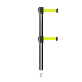 Retractable Dual Belt Barrier Stanchion, Mini Socket Base, Satin Stainless Steel Post, 9 ft Belt - Montour Line MX630DSK - Crowd Control Warehouse