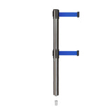 Retractable Dual Belt Barrier Stanchion, Mini Socket Base, Satin Stainless Steel Post, 9 ft Belt - Montour Line MX630DSK - Crowd Control Warehouse