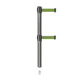 Retractable Dual Belt Barrier Stanchion, Mini Socket Base, Satin Stainless Steel Post, 9 ft Belt - Montour Line MX630DSK - Crowd Control Warehouse