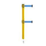 Retractable Dual Belt Barrier Stanchion, Mini Socket Base, Yellow Post, 13 ft Belt - Montour Line MSX630DSK - Crowd Control Warehouse