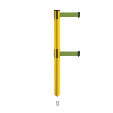 Retractable Dual Belt Barrier Stanchion, Mini Socket Base, Yellow Post, 13 ft Belt - Montour Line MSX630DSK - Crowd Control Warehouse
