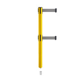 Retractable Dual Belt Barrier Stanchion, Mini Socket Base, Yellow Post, 13 ft Belt - Montour Line MSX630DSK - Crowd Control Warehouse