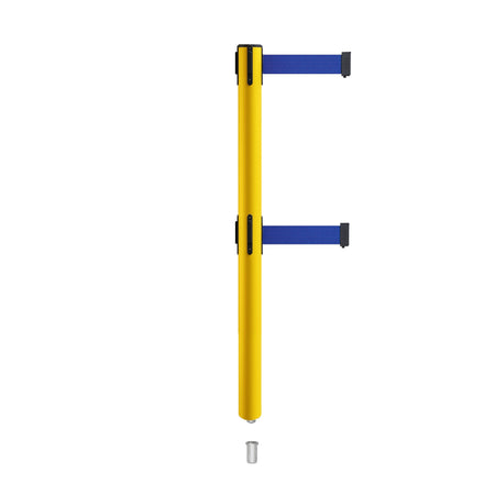 Retractable Dual Belt Barrier Stanchion, Mini Socket Base, Yellow Post, 7.5 ft Belt - Montour Line MSX630DSK - Crowd Control Warehouse