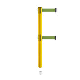 Retractable Dual Belt Barrier Stanchion, Mini Socket Base, Yellow Post, 9 ft Belt - Montour Line MSX630DSK - Crowd Control Warehouse