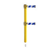 Retractable Dual Belt Barrier Stanchion, Mini Socket Base, Yellow Post, 9 ft Belt - Montour Line MSX630DSK - Crowd Control Warehouse