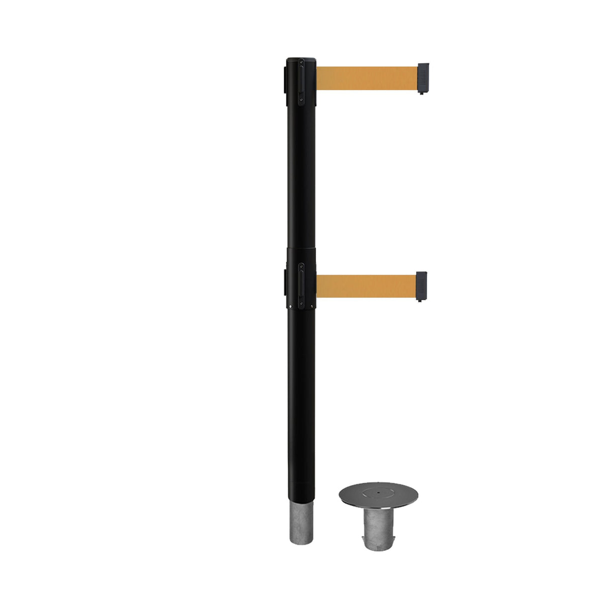 Retractable Dual Belt Barrier Stanchion, Removable Base, Black Post, 11 Ft. Belt - Montour Line MX630DR - Crowd Control Warehouse