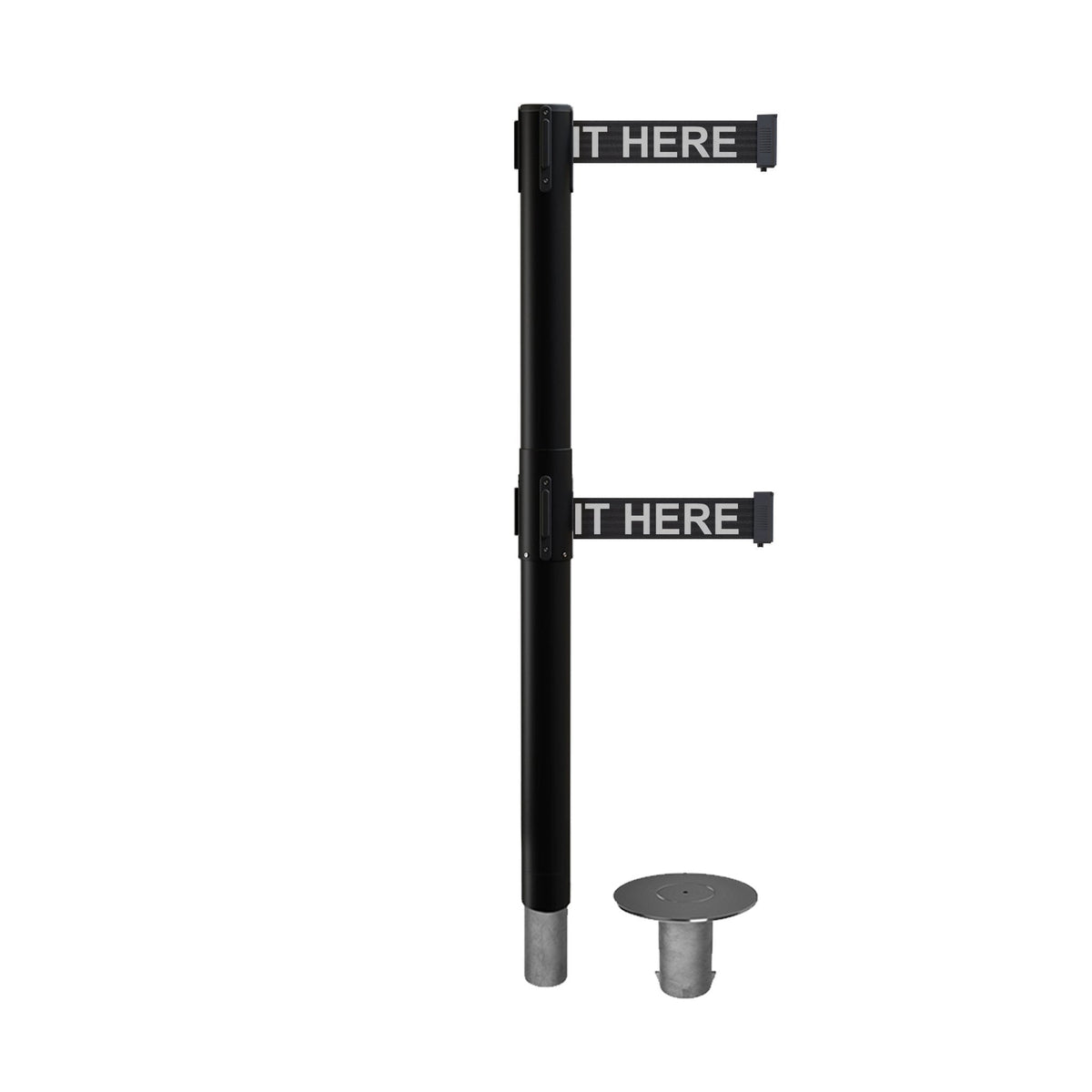 Retractable Dual Belt Barrier Stanchion, Removable Base, Black Post, 11 Ft. Belt - Montour Line MX630DR - Crowd Control Warehouse