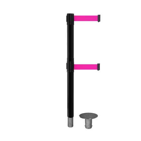 Retractable Dual Belt Barrier Stanchion, Removable Base, Black Post, 11 Ft. Belt - Montour Line MX630DR - Crowd Control Warehouse