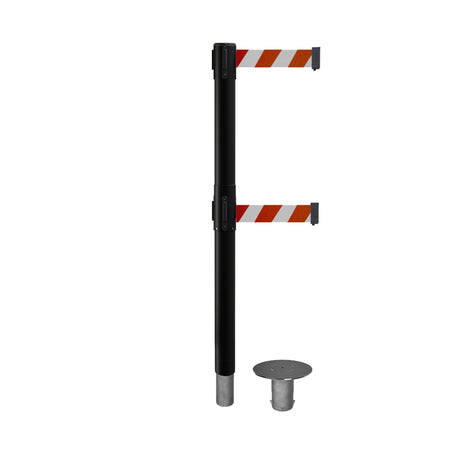 Retractable Dual Belt Barrier Stanchion, Removable Base, Black Post, 7.5 Ft. Belt - Montour Line MX630DR - Crowd Control Warehouse