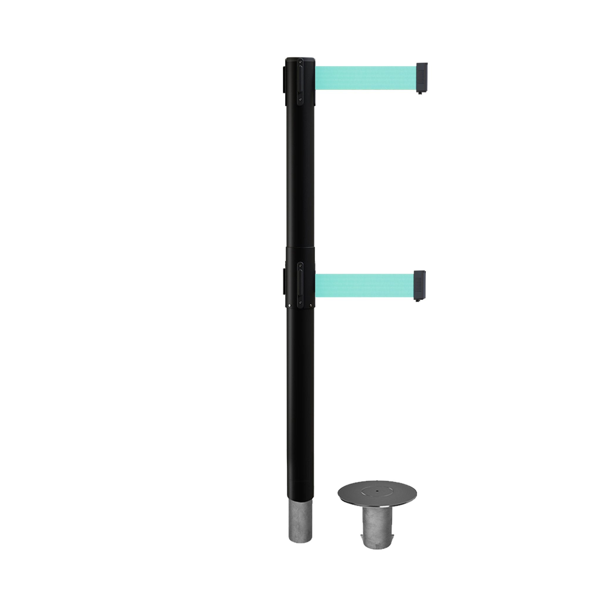 Retractable Dual Belt Barrier Stanchion, Removable Base, Black Post, 9 Ft. Belt - Montour Line MX630DR - Crowd Control Warehouse