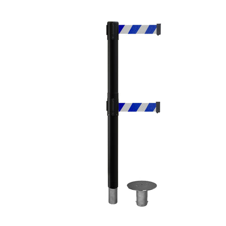 Retractable Dual Belt Barrier Stanchion, Removable Base, Black Post, 9 Ft. Belt - Montour Line MX630DR - Crowd Control Warehouse