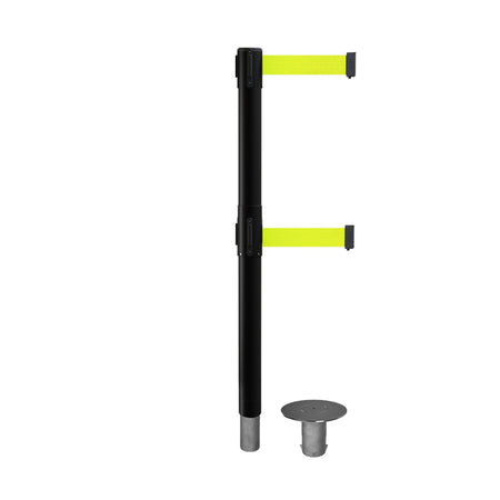 Retractable Dual Belt Barrier Stanchion, Removable Base, Black Post, 9 Ft. Belt - Montour Line MX630DR - Crowd Control Warehouse