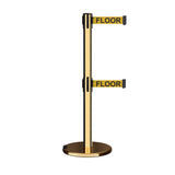 Retractable Dual Belt Barrier Stanchion, Rolling Base, Polished Brass Post, 11 ft Belt - Montour Line ME630D - Crowd Control Warehouse