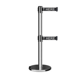 Retractable Dual Belt Barrier Stanchion, Rolling Base, Polished Stainless Steel Post, 9 ft Belt - Montour Line ME630D - Crowd Control Warehouse