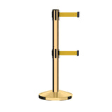 Retractable Dual Belt Barrier Stanchion, Sloped Base, 14 ft Belt - Montour Line M650D - Crowd Control Warehouse