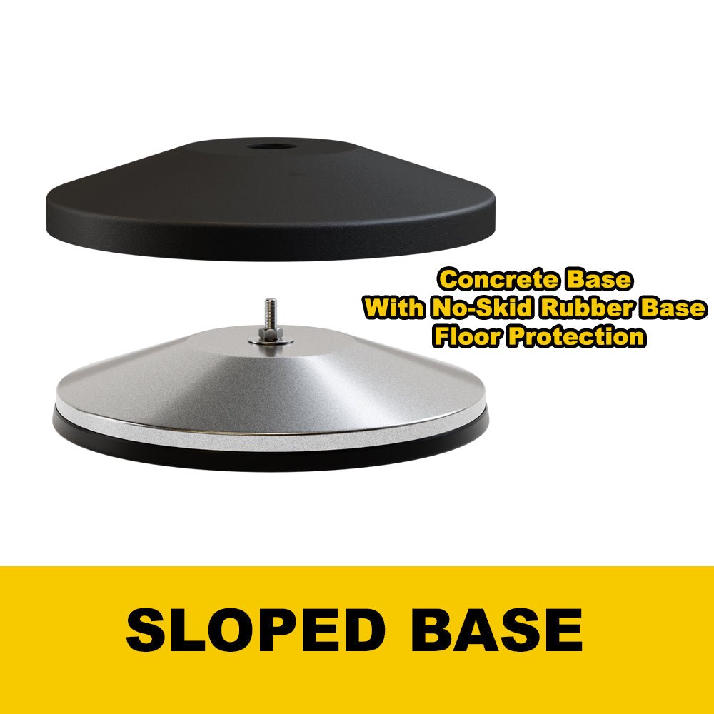 Retractable Dual Belt Barrier Stanchion, Sloped Base, 14 ft Belt - Montour Line M650D - Crowd Control Warehouse