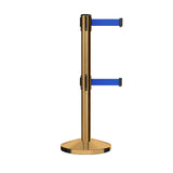 Retractable Dual Belt Barrier Stanchion, Sloped Base, 14 ft Belt - Montour Line M650D - Crowd Control Warehouse