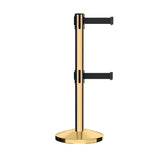 Retractable Dual Belt Barrier Stanchion, Sloped Base, 14 ft Belt - Montour Line M650D - Crowd Control Warehouse