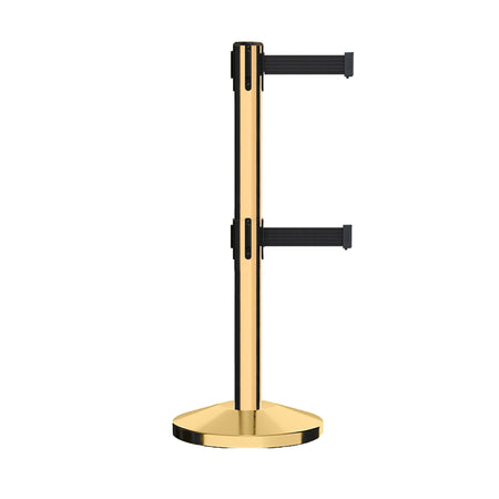 Retractable Dual Belt Barrier Stanchion, Sloped Base, 14 ft Belt - Montour Line M650D - Crowd Control Warehouse