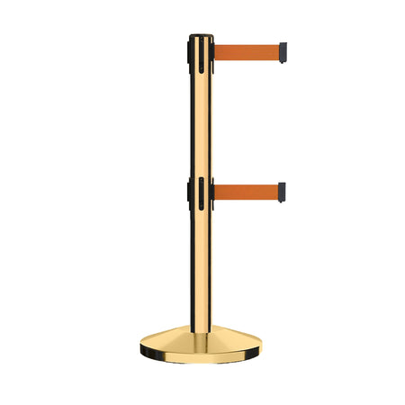 Retractable Dual Belt Barrier Stanchion, Sloped Base, 14 ft Belt - Montour Line M650D - Crowd Control Warehouse