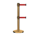 Retractable Dual Belt Barrier Stanchion, Sloped Base, 14 ft Belt - Montour Line M650D - Crowd Control Warehouse