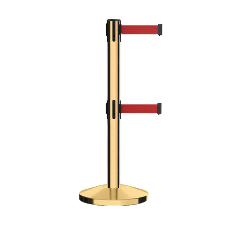 Retractable Dual Belt Barrier Stanchion, Sloped Base, 14 ft Belt - Montour Line M650D - Crowd Control Warehouse