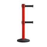 Retractable Dual Belt Barrier Stanchion, Sloped Base, 14 ft Belt - Montour Line M650D - Crowd Control Warehouse