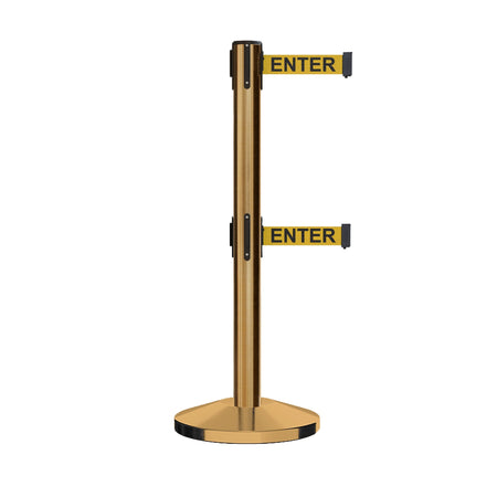 Retractable Dual Belt Barrier Stanchion, Sloped Base, 14 ft Belt - Montour Line M650D - Crowd Control Warehouse