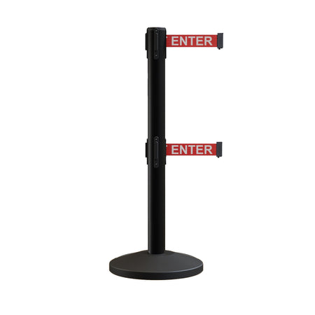 Retractable Dual Belt Barrier Stanchion, Sloped Base, 14 ft Belt - Montour Line M650D - Crowd Control Warehouse