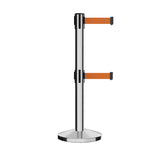 Retractable Dual Belt Barrier Stanchion, Sloped Base, 14 ft Belt - Montour Line M650D - Crowd Control Warehouse