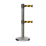 Retractable Dual Belt Barrier Stanchion, Sloped Base, 14 ft Belt - Montour Line M650D - Crowd Control Warehouse