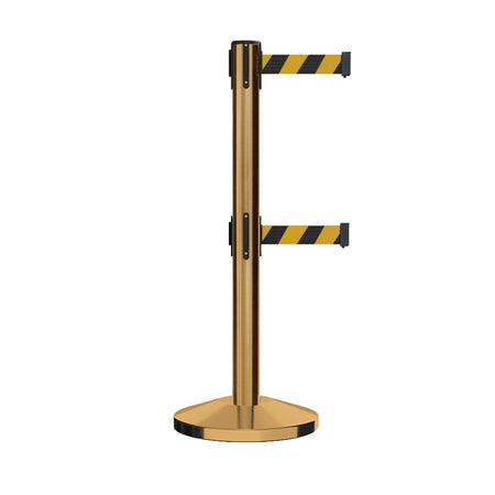 Retractable Dual Belt Barrier Stanchion, Sloped Base, 14 ft Belt - Montour Line M650D - Crowd Control Warehouse