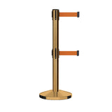 Retractable Dual Belt Barrier Stanchion, Sloped Base, 14 ft Belt - Montour Line M650D - Crowd Control Warehouse