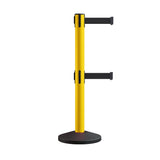 Retractable Dual Belt Barrier Stanchion, Sloped Base, 16 ft Belt - Montour Line M650D - Crowd Control Warehouse