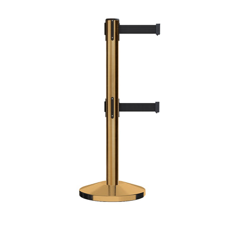 Retractable Dual Belt Barrier Stanchion, Sloped Base, 16 ft Belt - Montour Line M650D - Crowd Control Warehouse