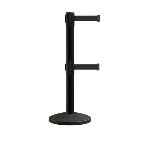 Retractable Dual Belt Barrier Stanchion, Sloped Base, 16 ft Belt - Montour Line M650D - Crowd Control Warehouse