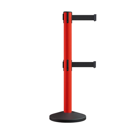 Retractable Dual Belt Barrier Stanchion, Sloped Base, 16 ft Belt - Montour Line M650D - Crowd Control Warehouse