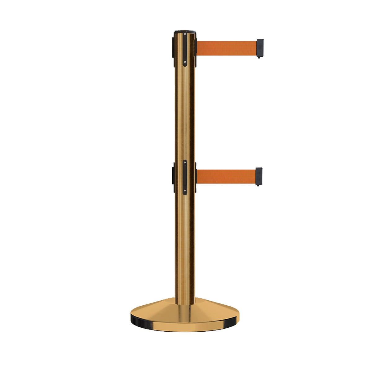 Retractable Dual Belt Barrier Stanchion, Sloped Base, 16 ft Belt - Montour Line M650D - Crowd Control Warehouse