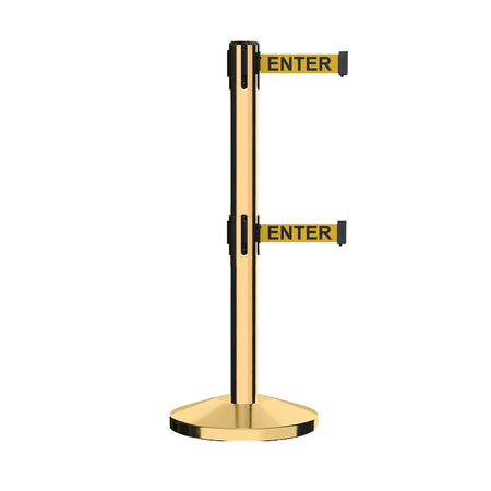Retractable Dual Belt Barrier Stanchion, Sloped Base, 16 ft Belt - Montour Line M650D - Crowd Control Warehouse