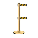 Retractable Dual Belt Barrier Stanchion, Sloped Base, 16 ft Belt - Montour Line M650D - Crowd Control Warehouse