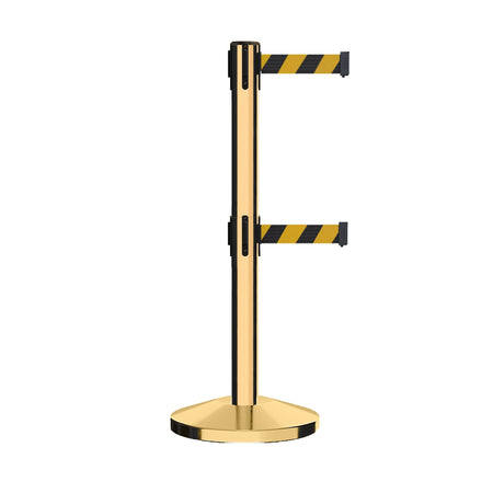 Retractable Dual Belt Barrier Stanchion, Sloped Base, 16 ft Belt - Montour Line M650D - Crowd Control Warehouse