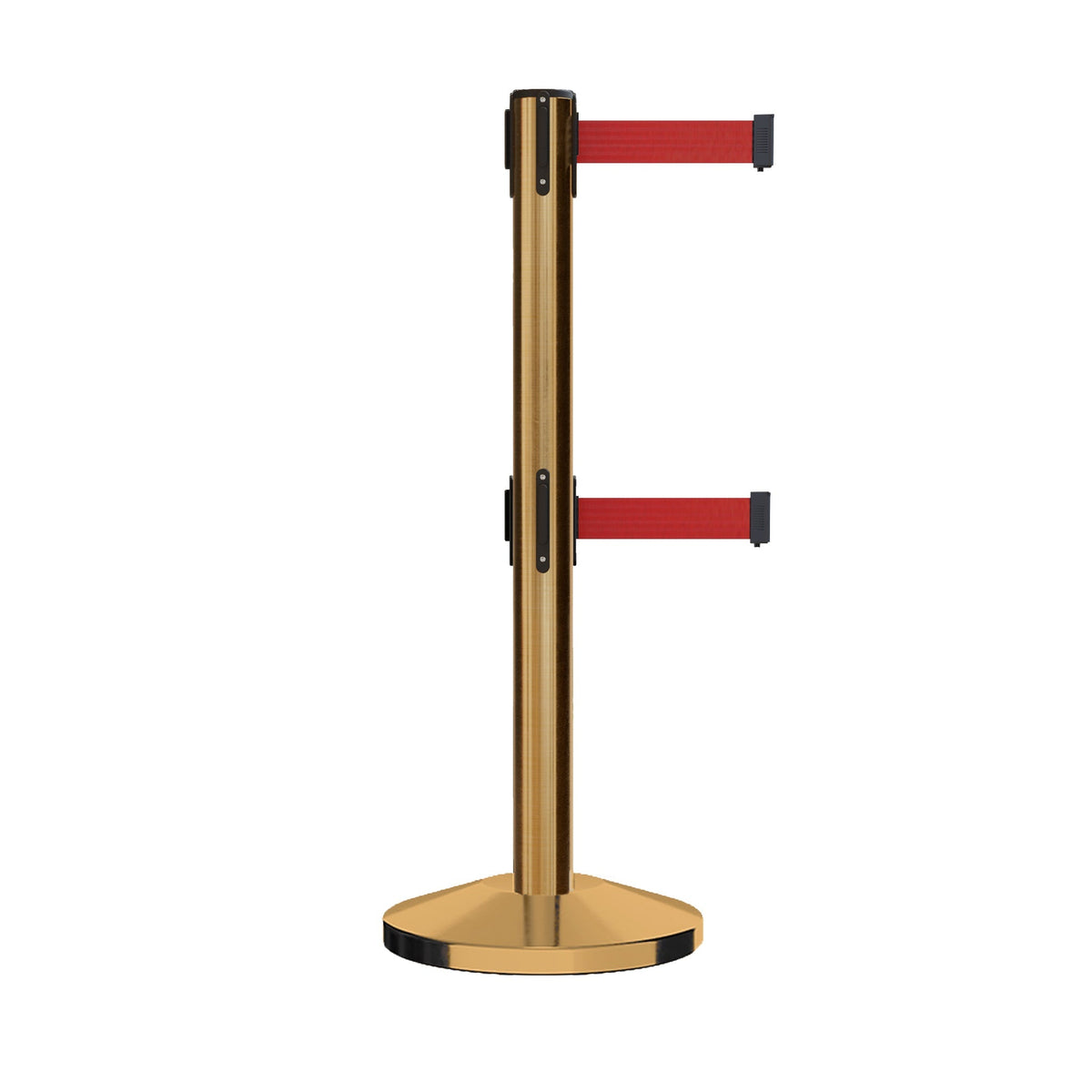 Retractable Dual Belt Barrier Stanchion, Sloped Base, 16 ft Belt - Montour Line M650D - Crowd Control Warehouse