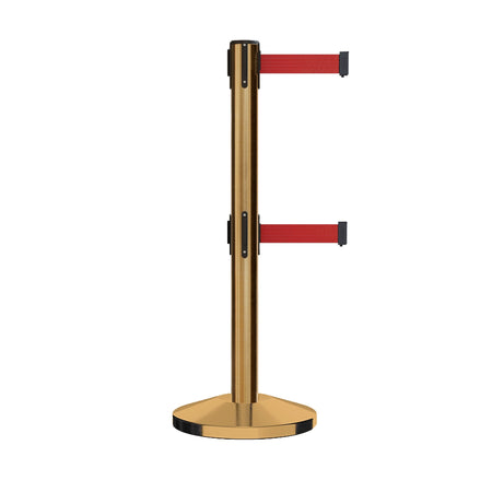 Retractable Dual Belt Barrier Stanchion, Sloped Base, 16 ft Belt - Montour Line M650D - Crowd Control Warehouse