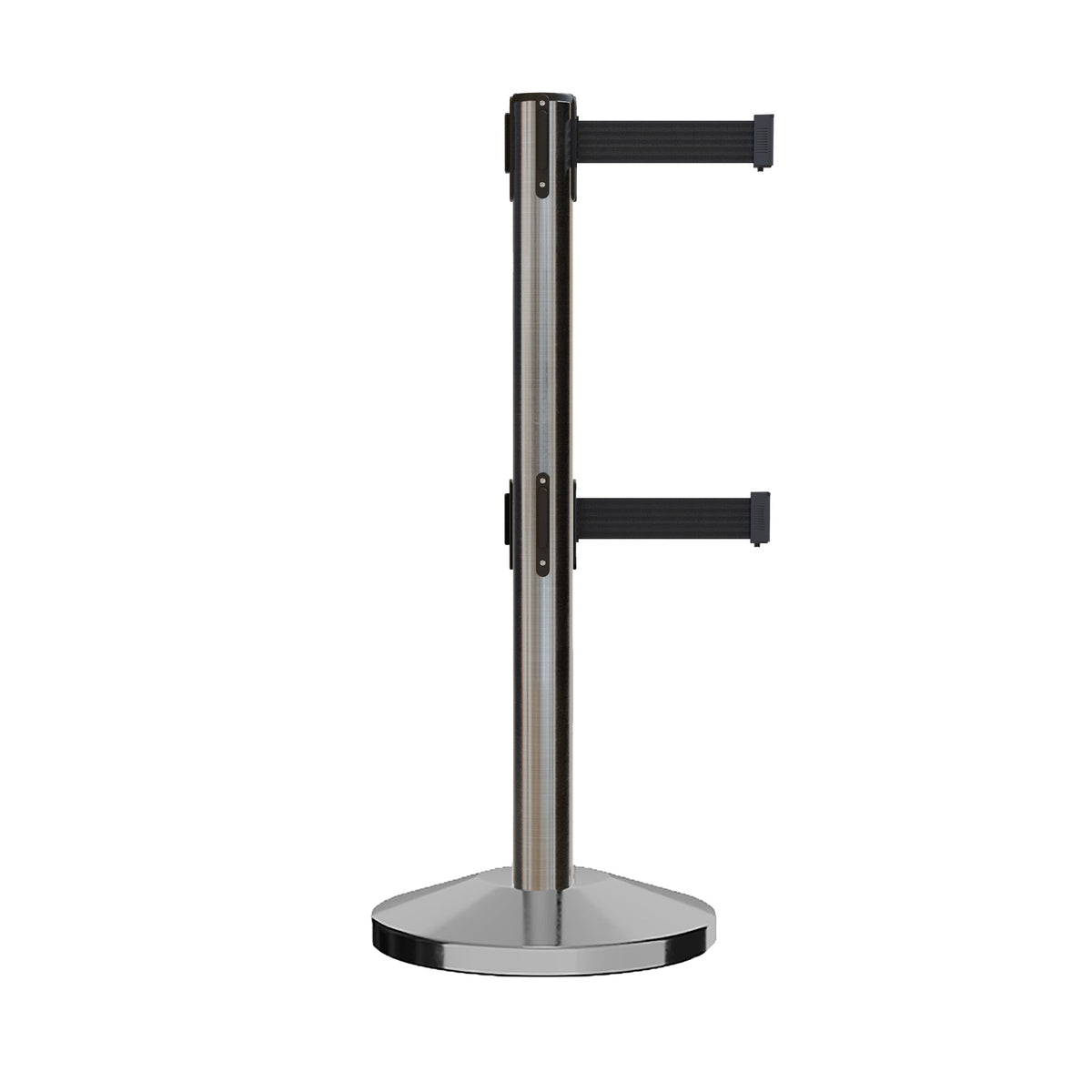 Retractable Dual Belt Barrier Stanchion, Sloped Base, 16 ft Belt - Montour Line M650D - Crowd Control Warehouse