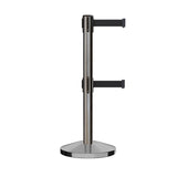 Retractable Dual Belt Barrier Stanchion, Sloped Base, 16 ft Belt - Montour Line M650D - Crowd Control Warehouse