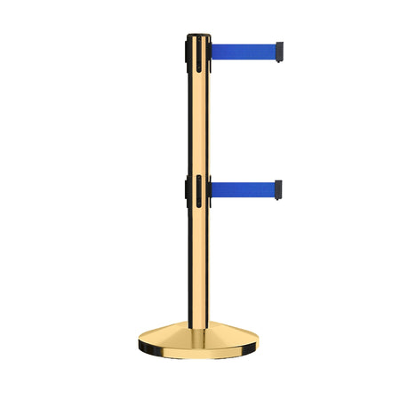 Retractable Dual Belt Barrier Stanchion, Sloped Base, 16 ft Belt - Montour Line M650D - Crowd Control Warehouse