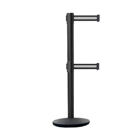 Retractable Dual Belt Belt Barrier Stanchion, Black Post, Cast Iron Base, 11 Ft. Belt - Montour Line MI630D - Crowd Control Warehouse